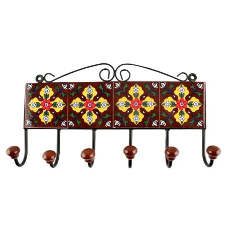 Dark Brown Floral Ceramic Tile Hook
